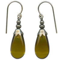Olive green glass earrings. Made in the USA using European glass. 