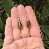 Olive Green German Glass Drop Earrings "Silver Brights 21"