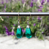 Teal earrings, German glass, handmade in the USA.