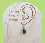 Moss Green German Glass Drop Earrings with Sterling Silver "Silver Brights 42"