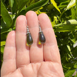 Moss Green German Glass Drop Earrings with Sterling Silver "Silver Brights 42"