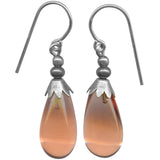 Light peach glass earrings. Glass drops designed by Allen Owen and made for us in Germany. All handwork done in the  USA. 