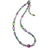 Peridot & Pink Crystal and Czech Glass Beaded 16" Necklace "Time Scales"