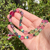 Peridot & Pink Crystal and Czech Glass Beaded 16" Necklace "Time Scales"