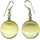 Yellow German Glass & Peridot Austrian Crystal Dangle Earrings "Windows 24"