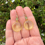 Yellow German Glass & Peridot Austrian Crystal Dangle Earrings "Windows 24"