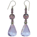 Light amethyst glass drop earrings with antique Czech glass focal beads. Sterling silver ear wires. Handmade in the USA.
