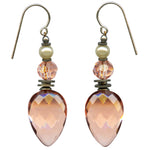 Pale peach glass drop earrings with glass pearl accents. 