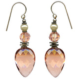 Pale peach glass drop earrings with glass pearl accents. 