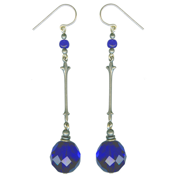 Cobalt glass earrings, silver ear wires.