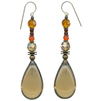 Light smoke topaz glass and Austrian crystal earrings, Czech glass