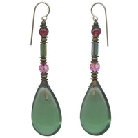 green glass drop earrings with Austrian crystal and Czech glass accents