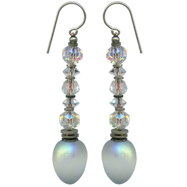 Crystal earrings with silver accents. Handmade in the USA