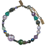 Amethyst, emerald and jet crystal bracelet. Bronze trim. All handwork done in the USA using European glass.
