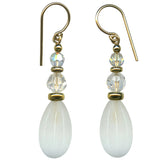 White frosted glass earrings with gold trim. Handmade in the USA.