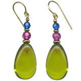 Green glass and gold earrings from Owen Glass Collection featuring elegant, handcrafted jewelry with a modern design.