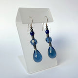 Indigo blue Antique Czech drop earrings. Austrian crystal focal beads. All handwork done in the USA.