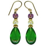 Bright green glass earrings.