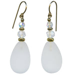 Frosted white glass earrings, Czech glass, Austrian crystal, with gold accents. Handmade in the USA.