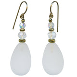 Frosted white glass, crystal, and gold earrings from Owen Glass Collection featuring elegant, handcrafted jewelry design.