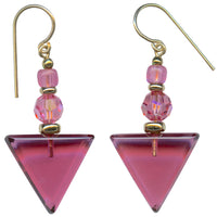 Pink glass and crystal earrings with gold trim