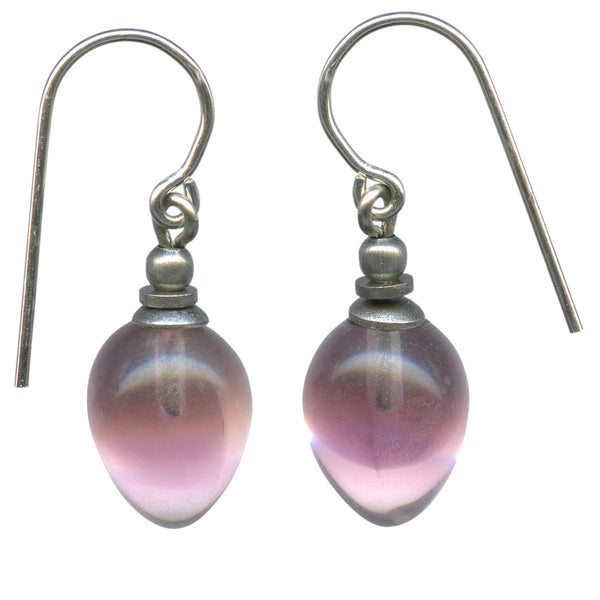 Two tone pink and light rose glass drop earrings.