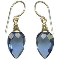 Faceted indigo blue earrings. Rare glass, from Germany. 14 karat gold-filled ear wires. All handwork done in the USA.