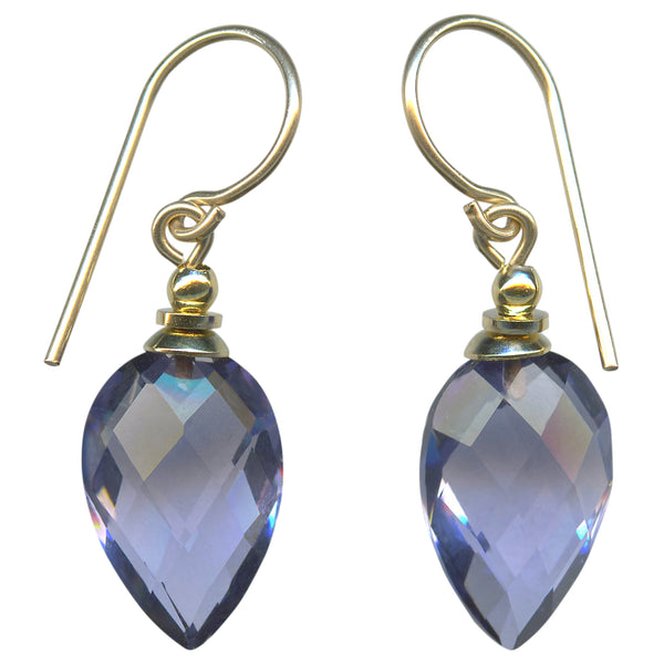 Pale periwinkle faceted glass earrings. 14 Karat gold-filled ear wires. Rare glass. Handmade in the USA.