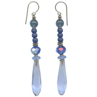 Light sapphire prism earrings. Chandelier drops with Austrian crystal and Czech glass in shades of cobalt, indigo and sapphire. All handwork done in the USA.