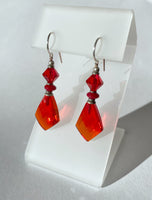 Red glass earrings, handmade. German and Czech glass, Austrian crystal.