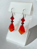 Red glass earrings, handmade. German and Czech glass, Austrian crystal.