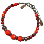 Red Czech glass and Austrian crystal bracelet with bronze accents.