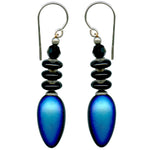 Iridescent frosted jet glass drop earrings. Handmade in the USA.