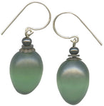 Frosted green glass drop earrings. Sterling silver ear wires. All handwork done in the USA.
