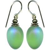 Frosted Light Green Glass Drop Earrings with Aurora Borealis Sheen "Berries 52"