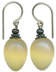 Frosted pale yellow glass drop earrings. Handmade in the USA using European glass.