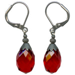 Antique Czech glass red drop earrings. All handwork done in the USA.