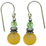 Frosted Jonquil Glass & Peridot Crystal Drop Earrings "Bubbles 19"