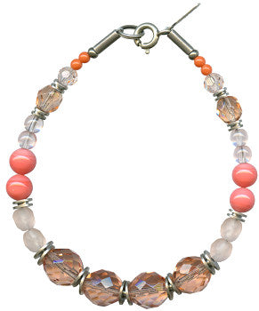 Coral Czech glass bracelet. Antiqued silver trim. All handwork done in the USA.
