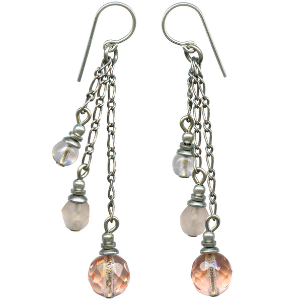 Shades of peach Czechoslovakian glass earrings with sterling silver ear wires. 