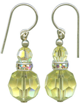 Yellow crystal earring with rhinestones. All handwork done in the USA.