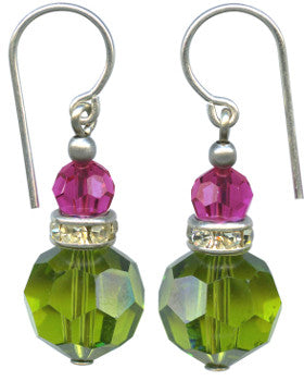 Citrus green and fuchsia Austrian crystal with rhinestone accents. Handmade in the USA.
