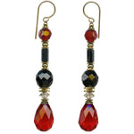 Red, jet and clear crystal earrings. Austrian crystal and Czech glass. Gold trim. Handmade in the USA.