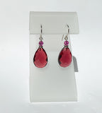 Dark rose glass earrings with fuchsia Austrian crystal top bead. Sterling silver ear wires. Handmade in the USA.