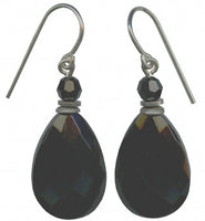 Jet black glass and crystal earrings. Handmade in the USA.