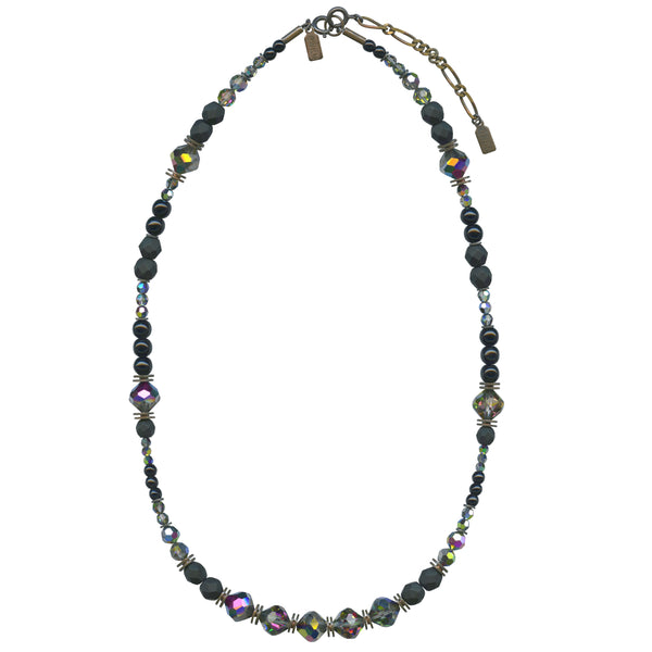 JET AND CRYSTAL TONES 18 INCH NECKLACE IN BRONZE