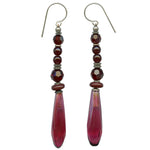 Garnet glass prism earrings with Austrian crystal accents and Czechoslovakian glass. Sterling silver ear wires. Handmade in the USA.
