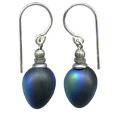 Frosted iridescent jet drop earrings. German jet glass, sterling silver ear wires. Handmade in the US.