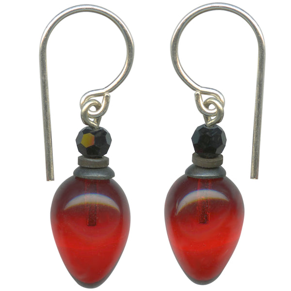 red glass earrings jet Austrian crystal