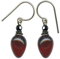Garnet glass earrings with Austrian crystal in hematite. Handmade in the USA.